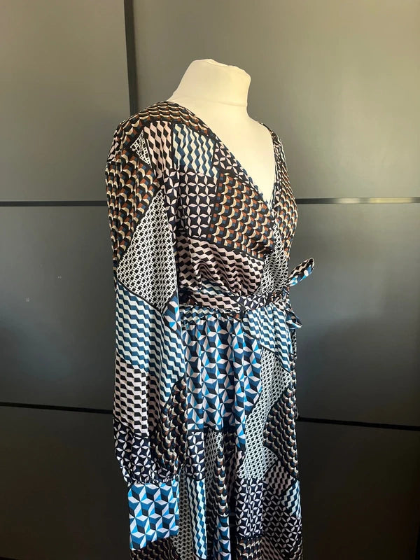 Maxi Dress | Abstract Print| Brown Black Blue | Kaffe| Size 14 | Frock33
