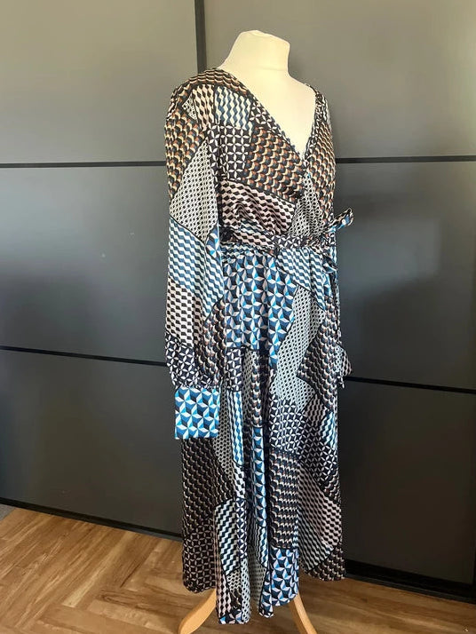 Maxi Dress | Abstract Print| Brown Black Blue | Kaffe| Size 14 | Frock33