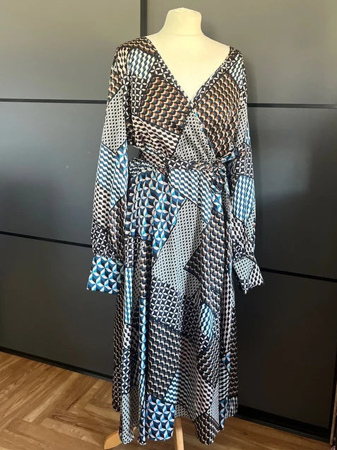 Maxi Dress | Abstract Print| Brown Black Blue | Kaffe| Size 14 | Frock33