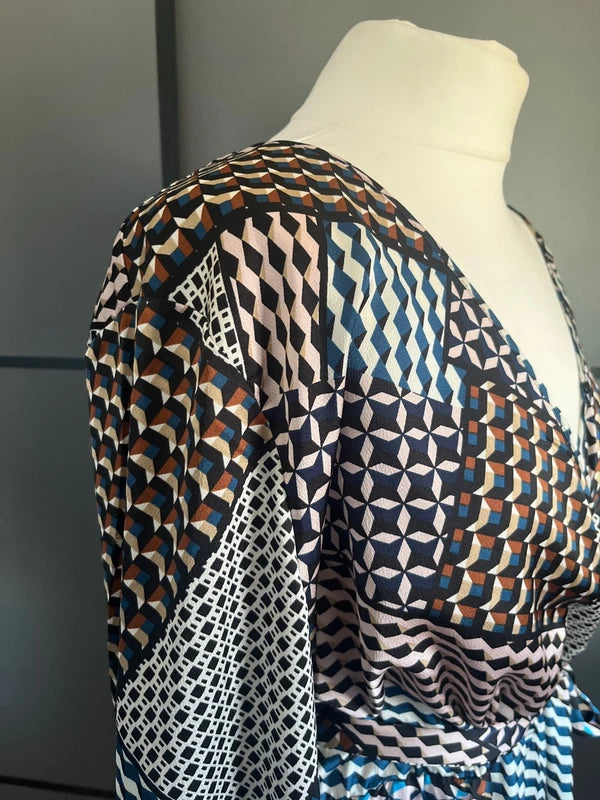 Maxi Dress | Abstract Print| Brown Black Blue | Kaffe| Size 14 | Frock33