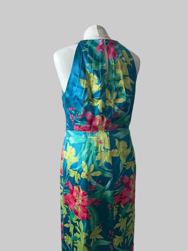 Maxi Dress | Occasion wear | Blue and Pink Silk | Monsoon| Size 12 | Frock33