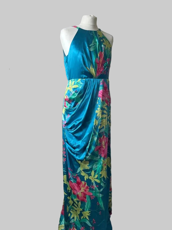 Maxi Dress | Occasion wear | Blue and Pink Silk | Monsoon| Size 12 | Frock33