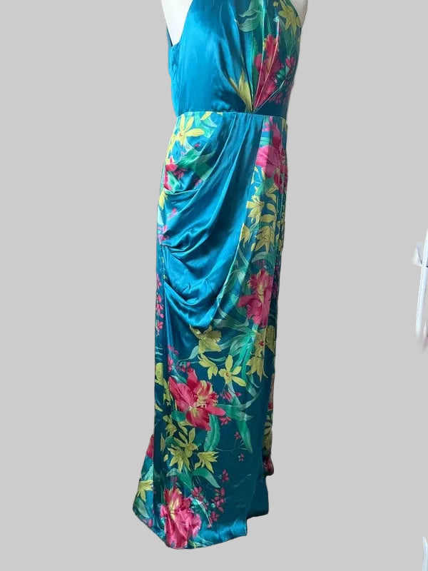 Maxi Dress | Occasion wear | Blue and Pink Silk | Monsoon| Size 12 | Frock33