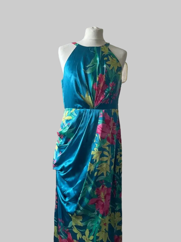 Maxi Dress | Occasion wear | Blue and Pink Silk | Monsoon| Size 12 | Frock33
