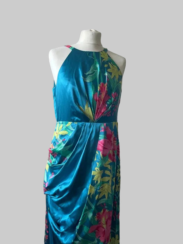 Maxi Dress | Occasion wear | Blue and Pink Silk | Monsoon| Size 12 | Frock33