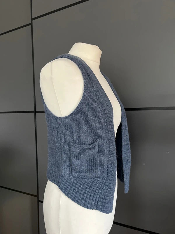 Pre-Loved Pure Wool Gilet Sweater Vest | Sarah Spencer | Soft Blue | Size M| Frock33