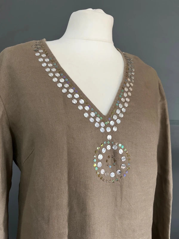 Pre-Loved Dress | Flax Linen Summer | Light Brown | Olsen | Size 10 |  Frock33