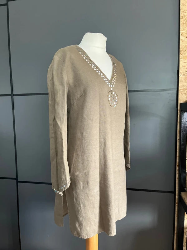 Pre-Loved Dress | Flax Linen Summer | Light Brown | Olsen | Size 10 |  Frock33