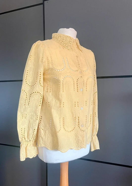 Preloved Cotton Blouse | Embroidered | Yellow | By Ultra Pink | Size 10 | Frock33