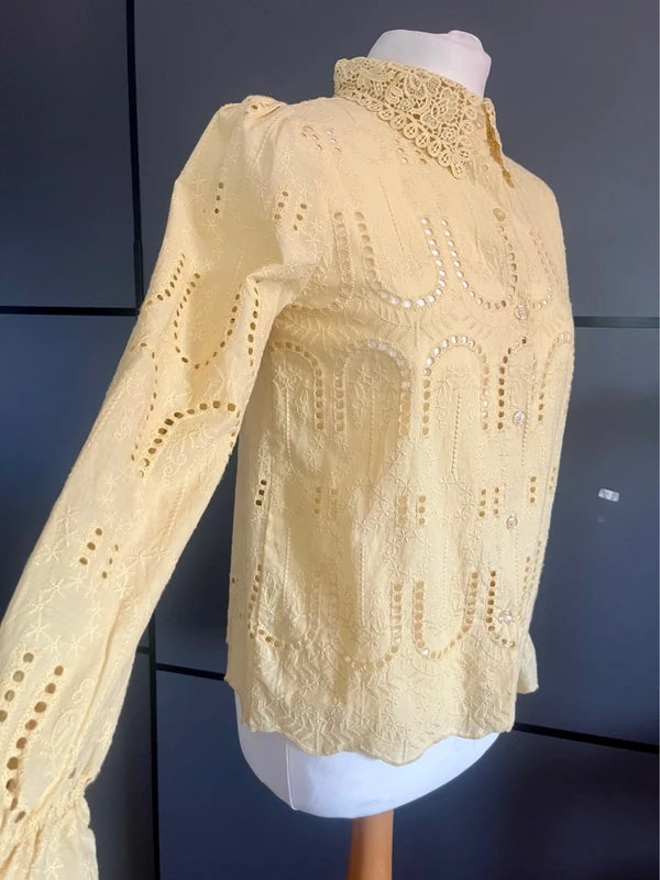 Preloved Cotton Blouse | Embroidered | Yellow | By Ultra Pink | Size 10 | Frock33