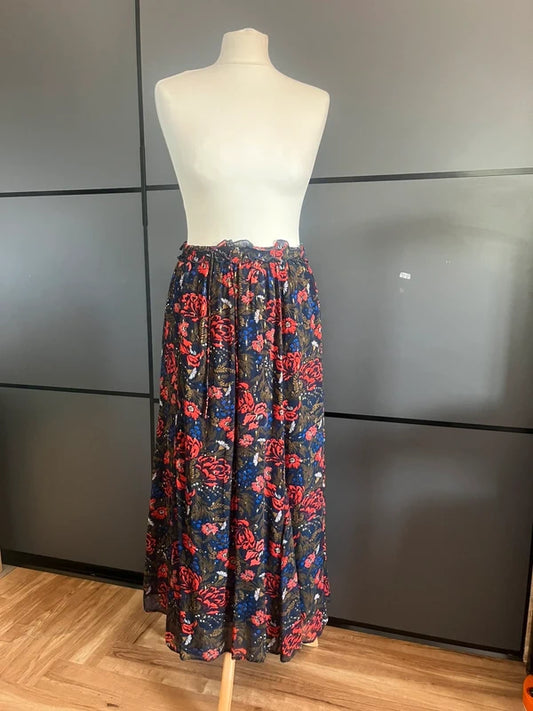 Preloved Maxi Skirt | Navy Red Gold | Per Una | Size 8-10 |Frock33