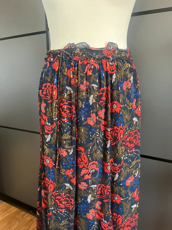 Preloved Maxi Skirt | Navy Red Gold | Per Una | Size 8-10 |Frock33