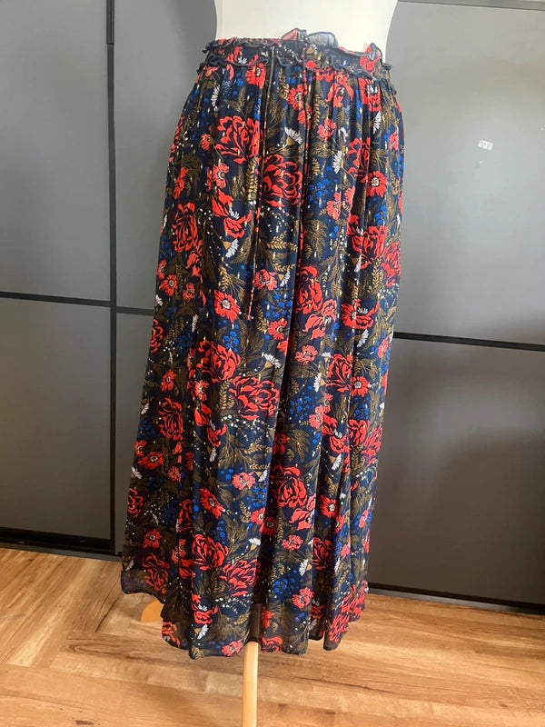 Preloved Maxi Skirt | Navy Red Gold | Per Una | Size 8-10 |Frock33