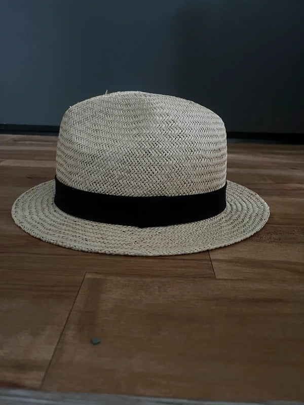 Preloved Hat | Wicker Straw Style Summer Fedora with Black Band | From Next