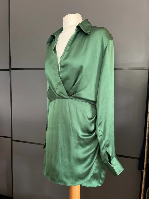 Preloved Dress | Zara | Green Wrap Dress | Size L 12/14