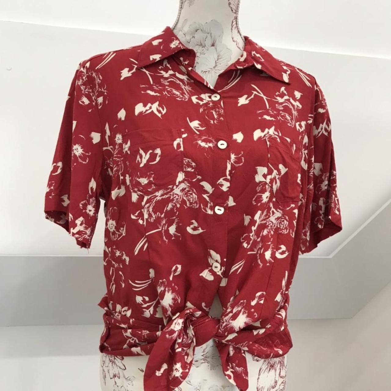 Red and cream 90s shirt with floral pattern