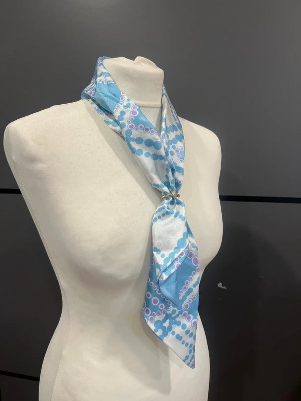Vintage neck scarf head band blue Liliac white
