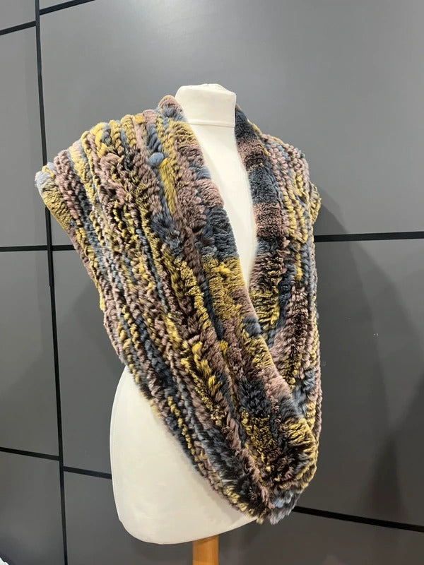 Vintage Rabbit Fur Scarf Wrap Shawl colourful