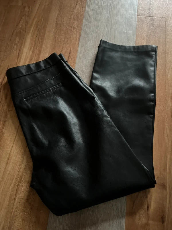 Preloved Zara Trousers | Black Pleather Faux Lather | Size L - UK12