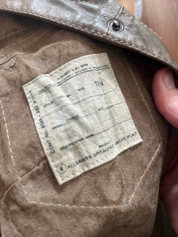 Preloved Brown Leather Shirt Shacket | Distressed Style | By All Saints Size 8-10 UK