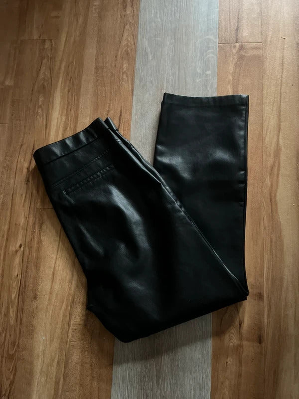 Preloved Zara Trousers | Black Pleather Faux Lather | Size L - UK12