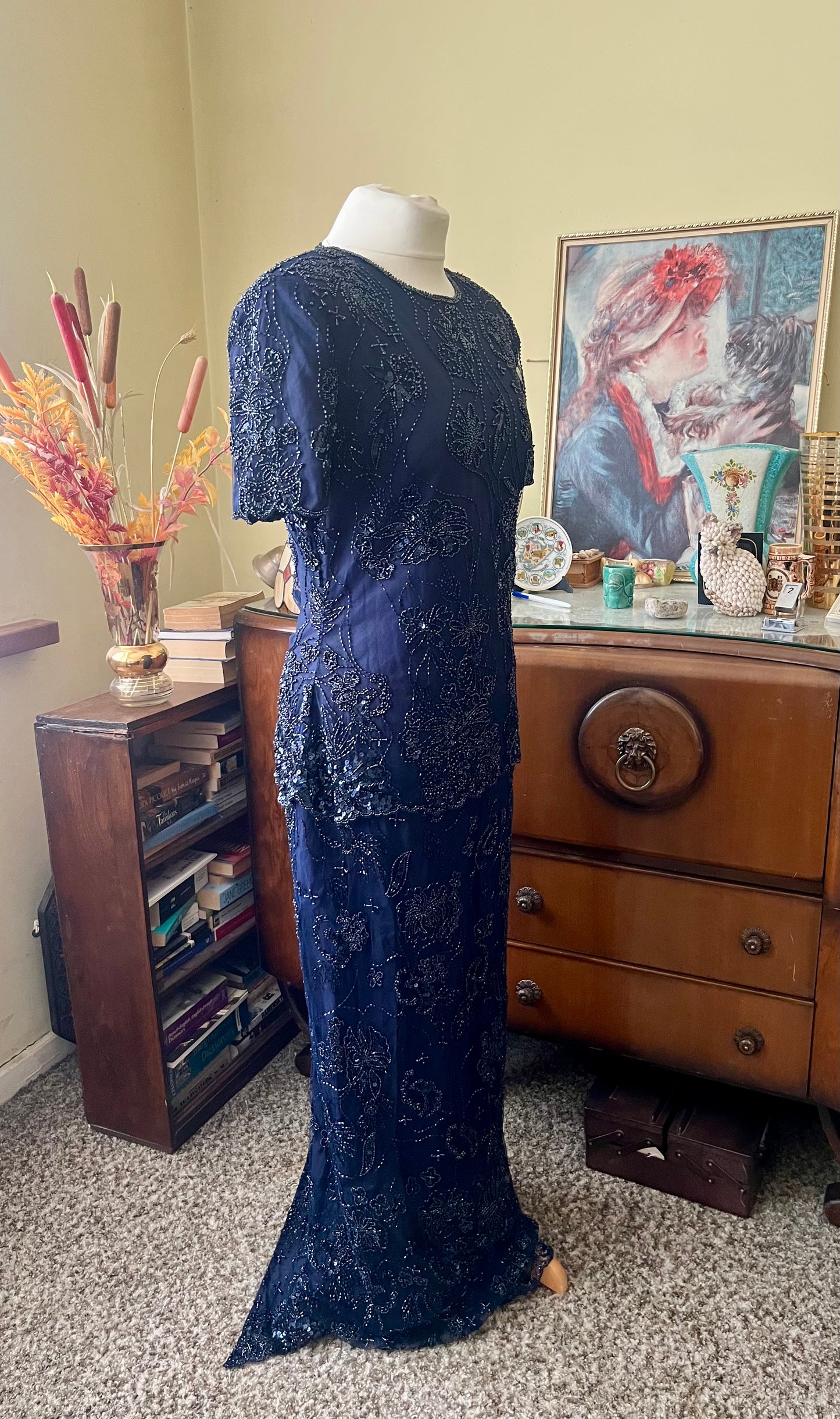 Vintage Dresses - Evening Gown Vin 1980s Navy Blue Embellished Dress - Frock33