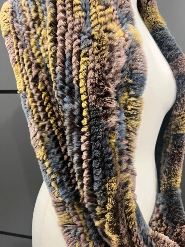 Vintage Rabbit Fur Scarf Wrap Shawl colourful