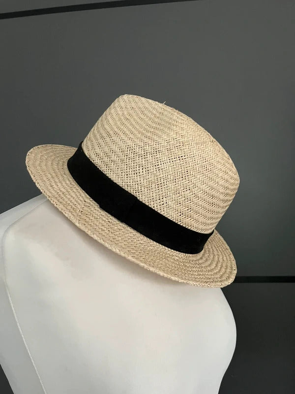 Preloved Hat | Wicker Straw Style Summer Fedora with Black Band | From Next