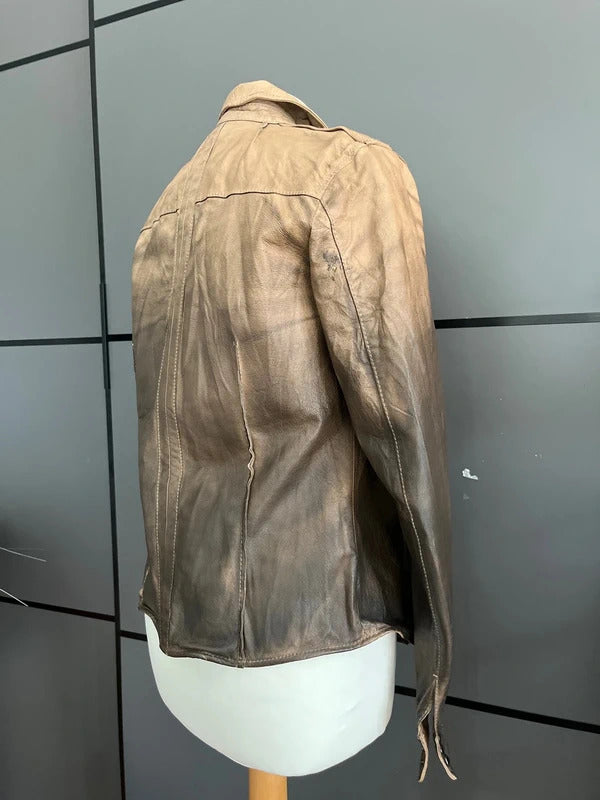 Preloved Brown Leather Shirt Shacket | Distressed Style | By All Saints Size 8-10 UK