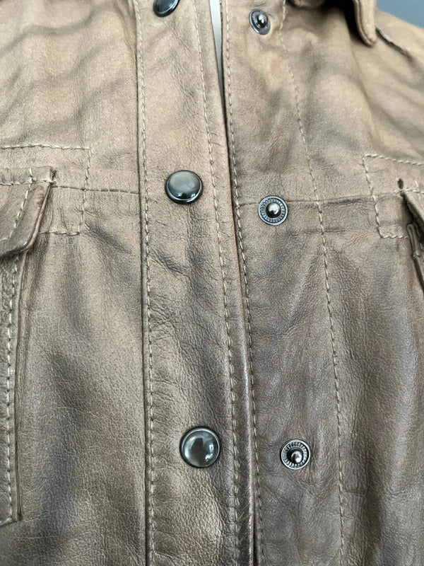 Preloved Brown Leather Shirt Shacket | Distressed Style | By All Saints Size 8-10 UK