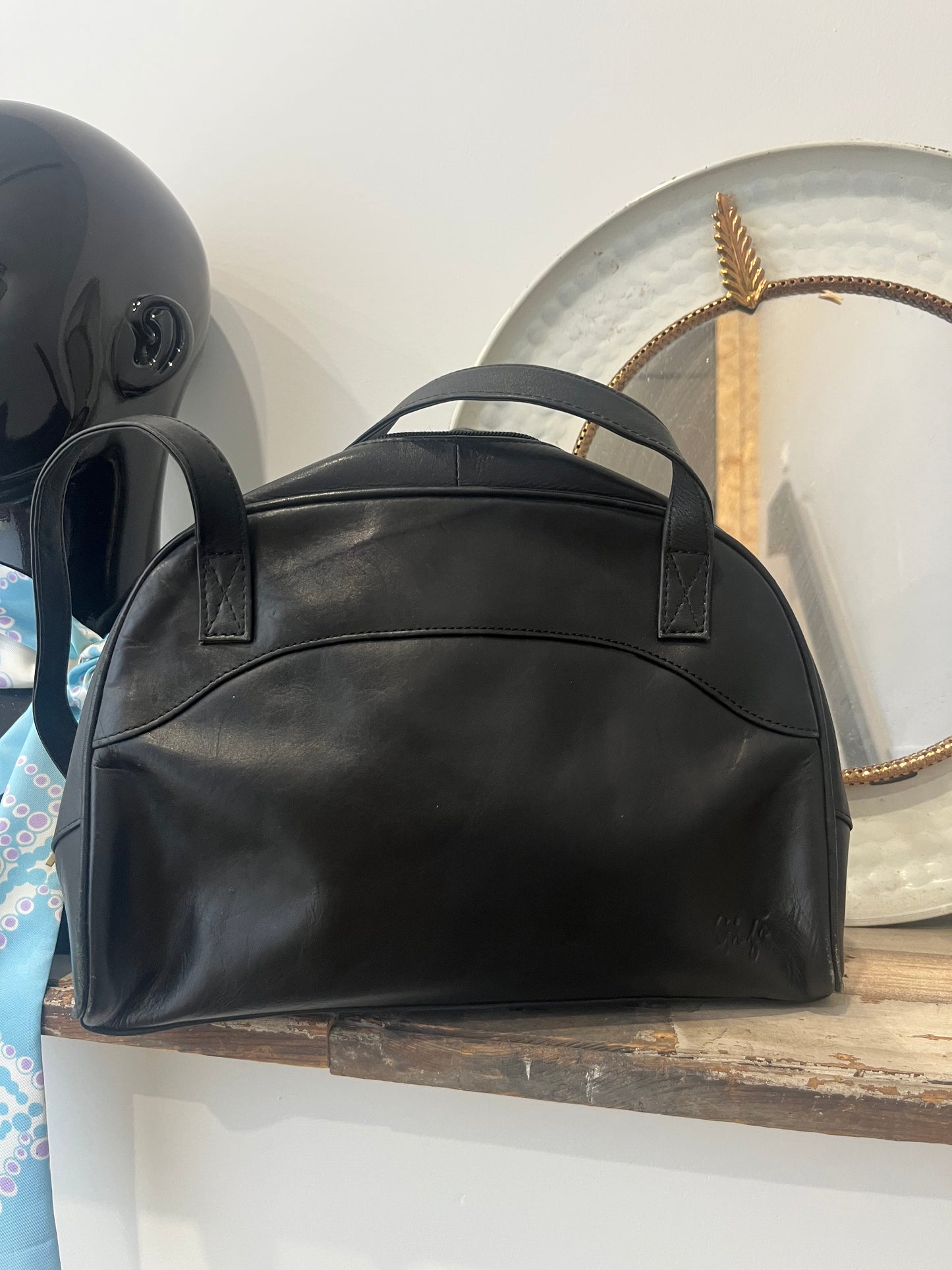 Vintage Accessories - Vintage Shoulder Bag- Black Leather with long strap- by GIGI - Frock33