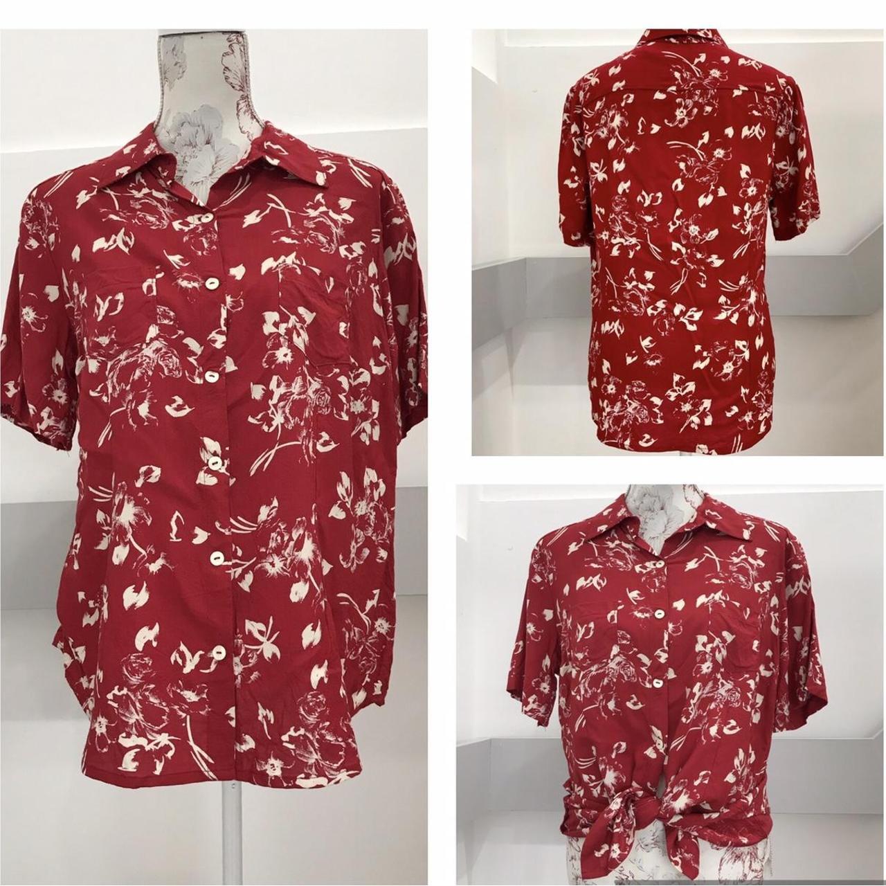 Red and cream 90s shirt with floral pattern