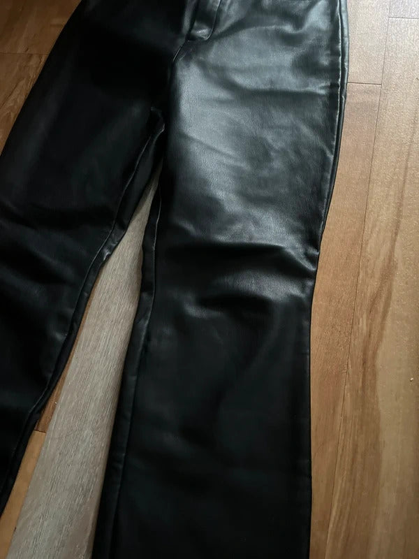 Preloved Zara Trousers | Black Pleather Faux Lather | Size L - UK12