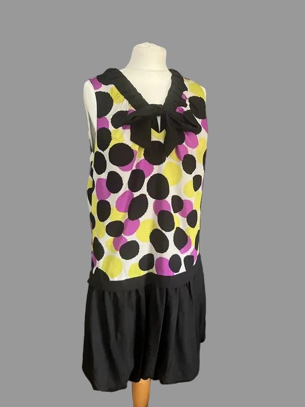 Vintage Dress| Black with Coloured Spots | Bubble Hem | Drop Waist | Teatroo