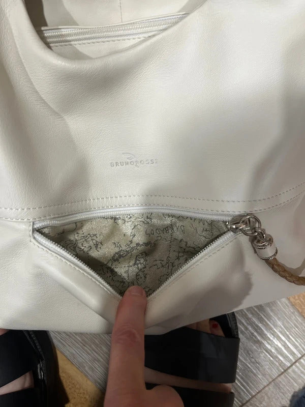 Vintage Leather Handbag | Bruno Rossi | White | Good Preloved Condition