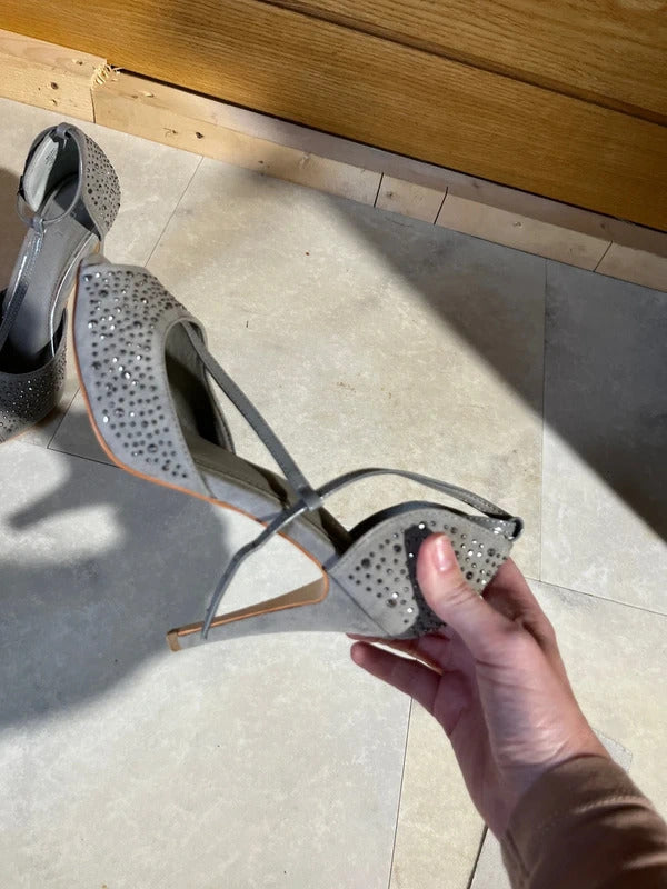 Silver & Grey High Heeled Sandals | By Next | UK Size | Embellishments