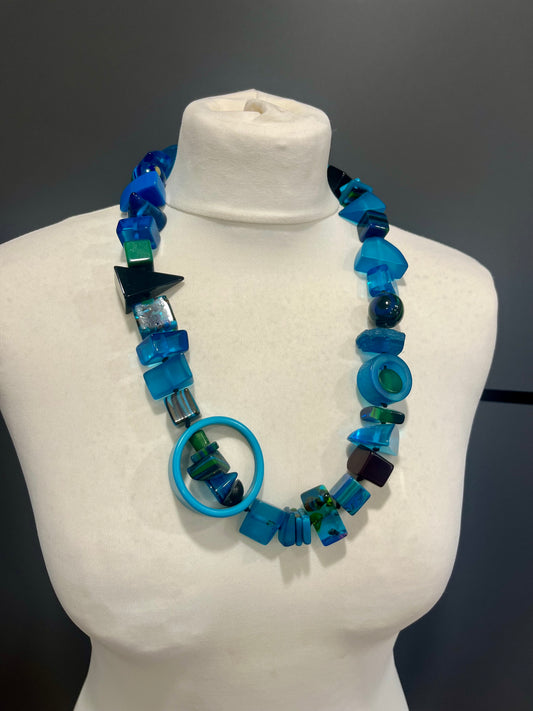 Vintage Jewellery set by Carlos Sobral - Teal Blue set Matching Necklace and Bracelet 1960s Contemporary Statement signed pieces - Frock33