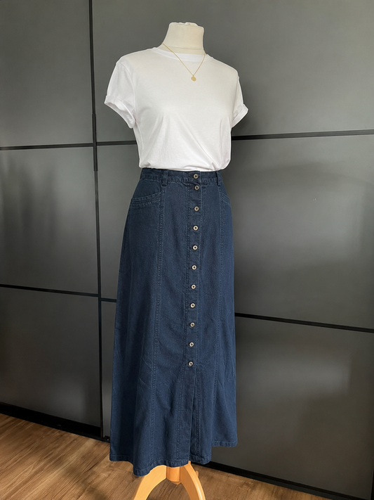 Vintage Maxi Skirt |Denim Blue | Fransa | Size 10 |Frock33