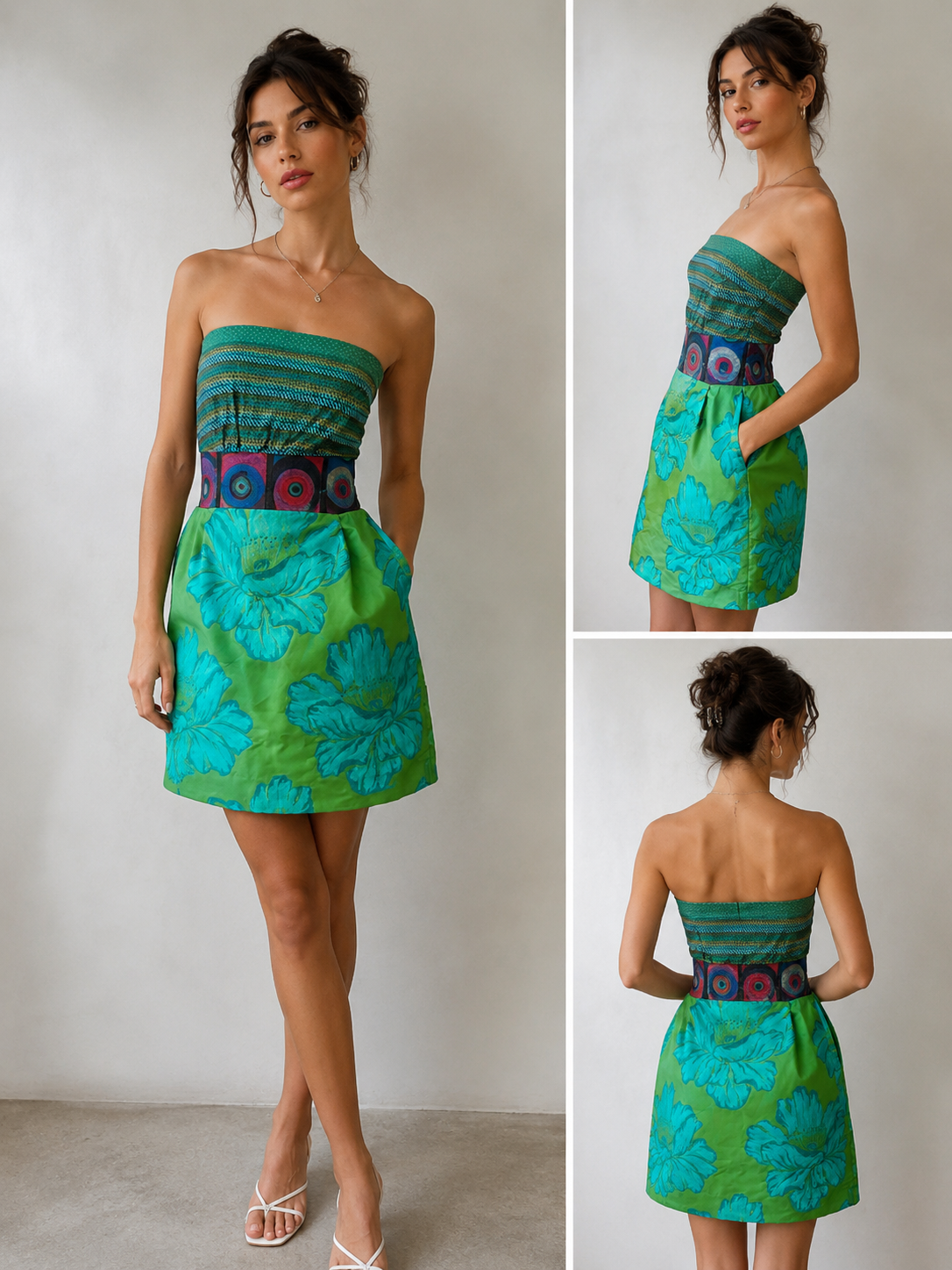 Vintage Dress | Y2K | Desigual Bandeau Style | Vibrant Greens | UK Size 8