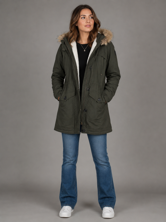 Preloved Winter Coat | Hollister | Faux Fur Hooded | Size M