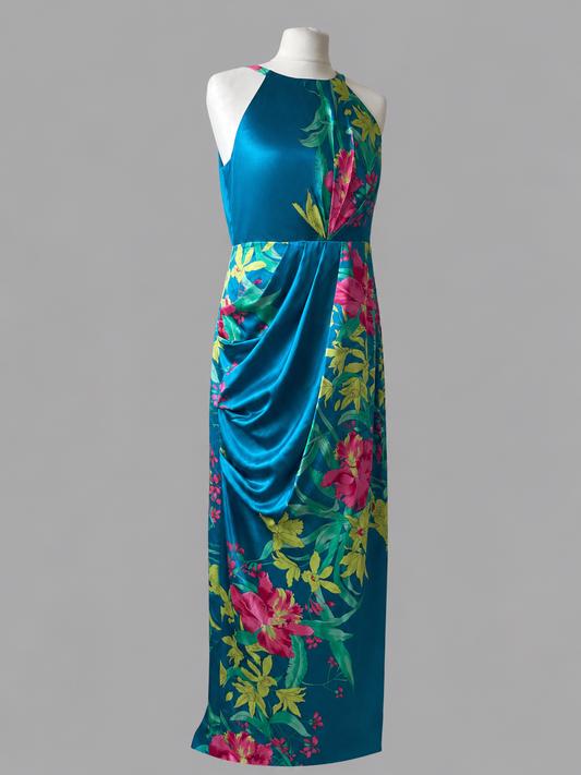 Maxi Dress | Occasion wear | Blue and Pink Silk | Monsoon| Size 12 | Frock33