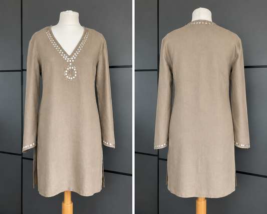 Pre-Loved Dress | Flax Linen Summer | Light Brown | Olsen | Size 10 |  Frock33