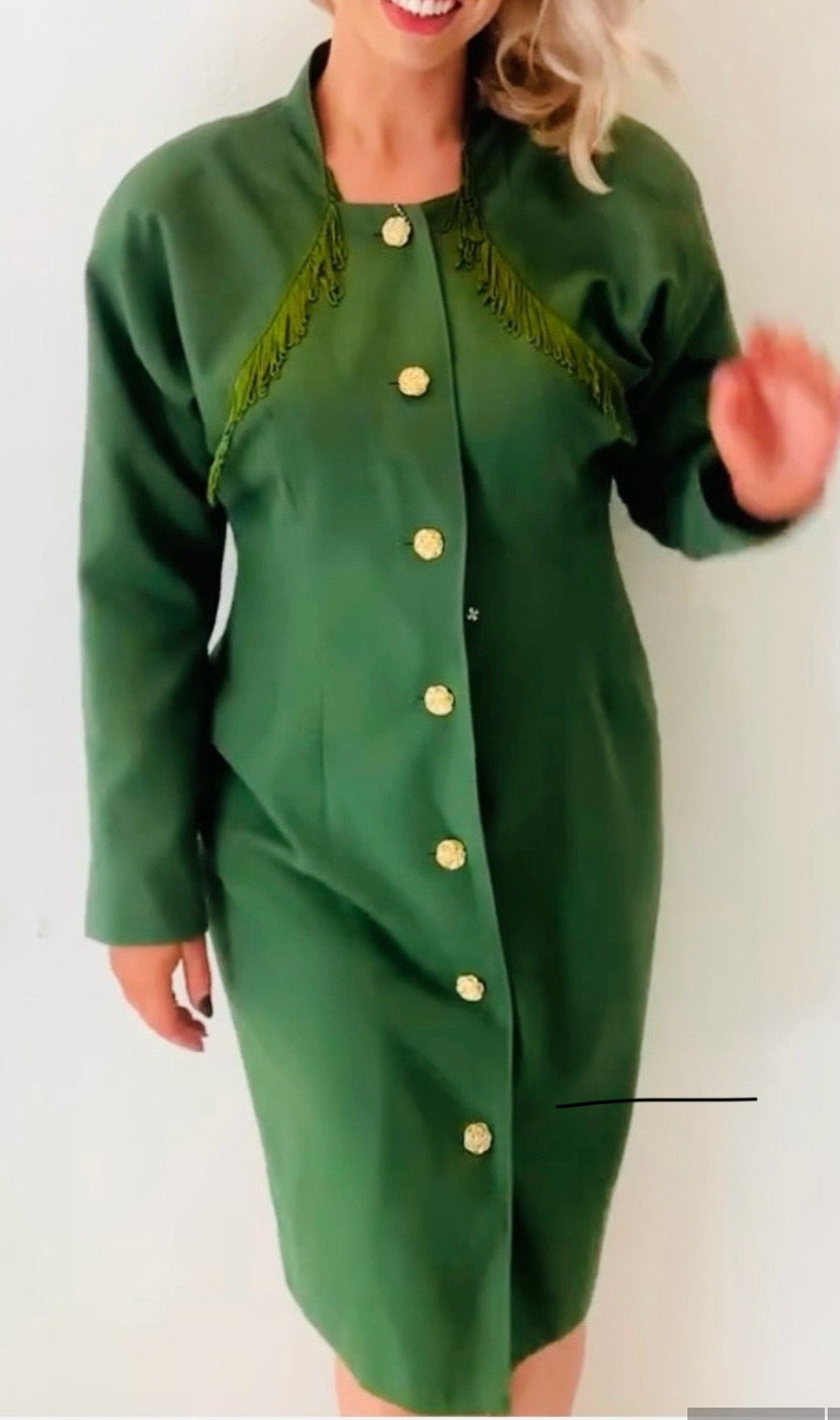 Vintage Dresses | 1980s Green Occasion  Dress with Fringing | Frock33