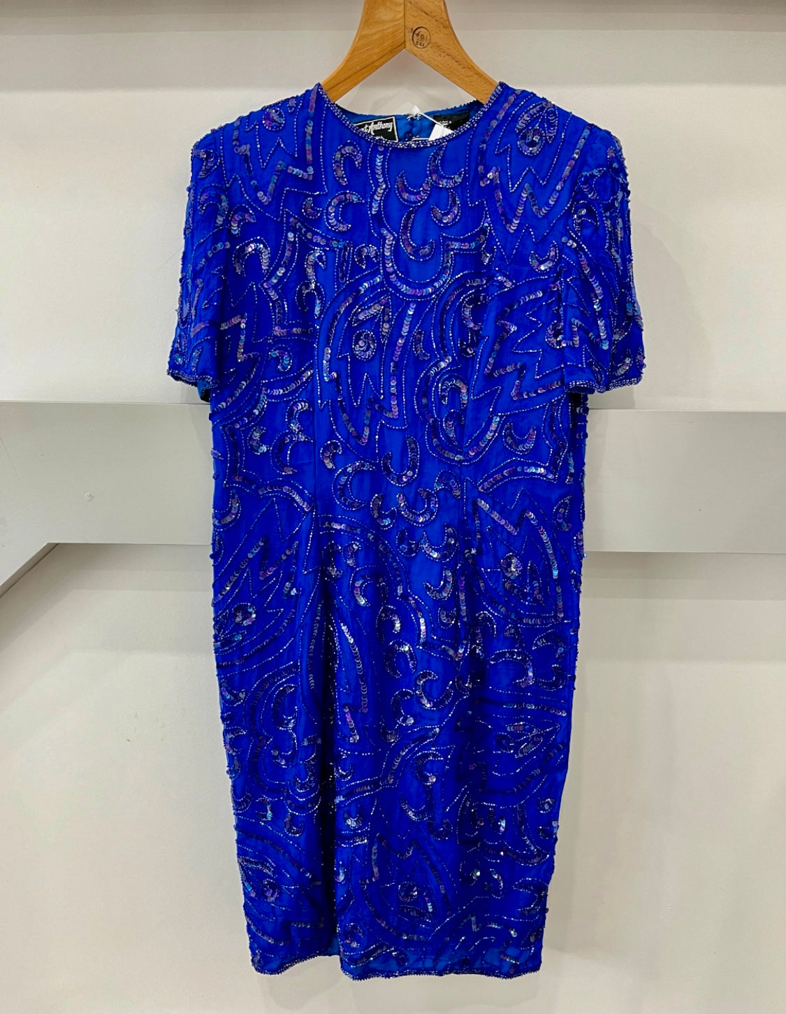 Vintage clothing- Vintage Dress-Blue Embellished 1980s - Frock33