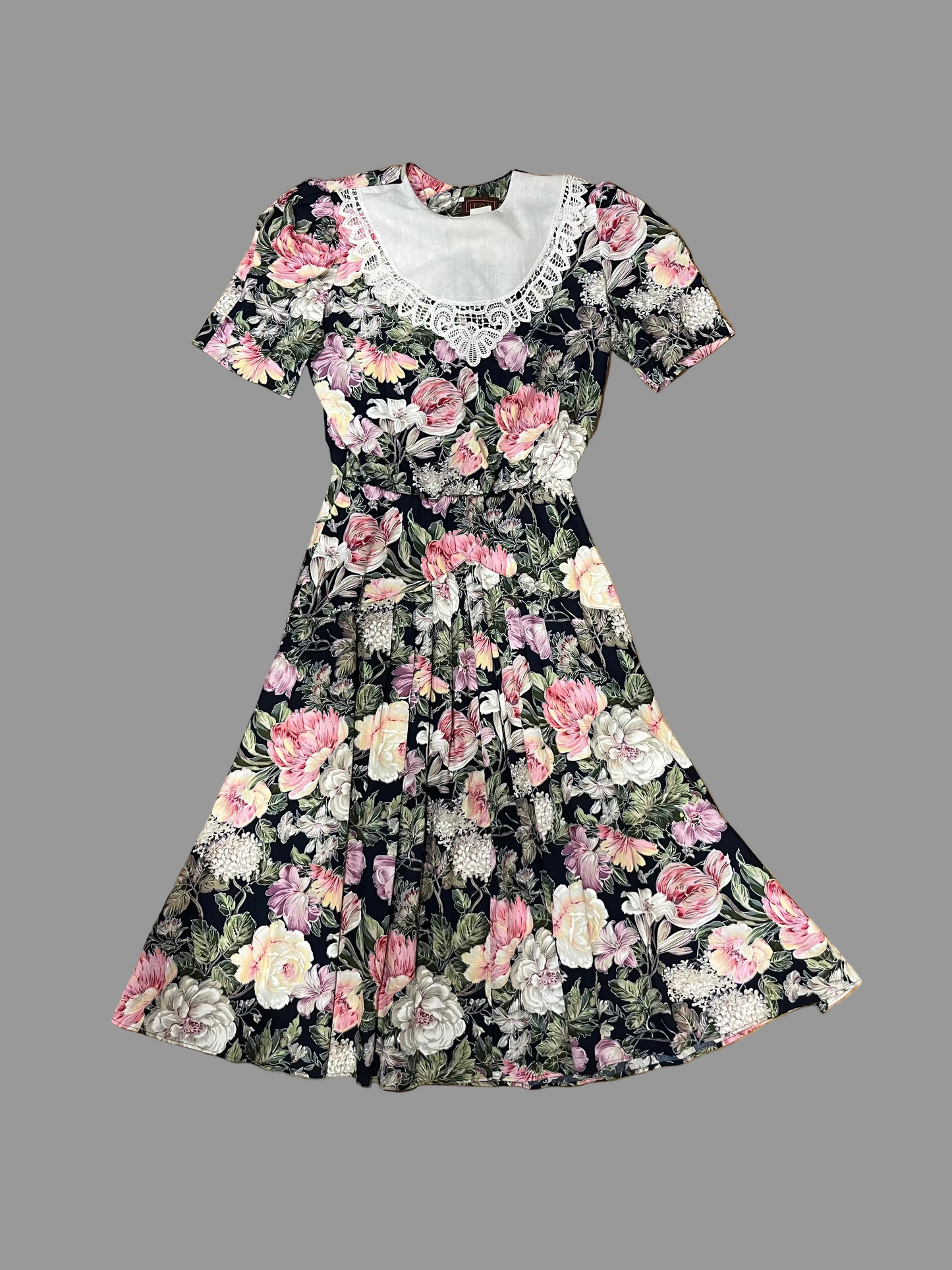 Vintage Clothing | Vintage Floral Maxi Dress |Folk Boho Lace Collar Cottage core | Size 14/16| Frock33