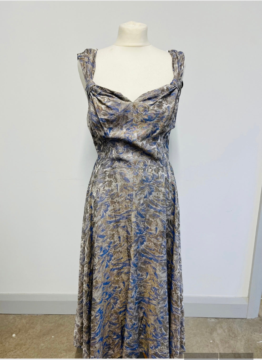 Vintage Dresses | 1950s Handmade Swing Dress in Silvery Blue, Size 12 UK | Frock33