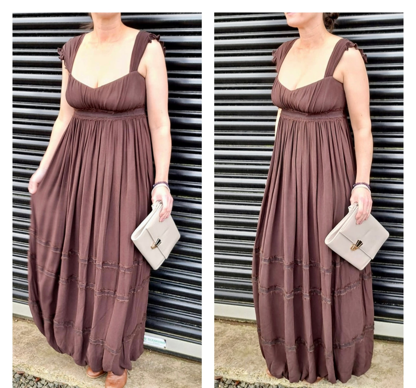 Vintage Dresses- Brown Folk Maxi - size 12- Frock33