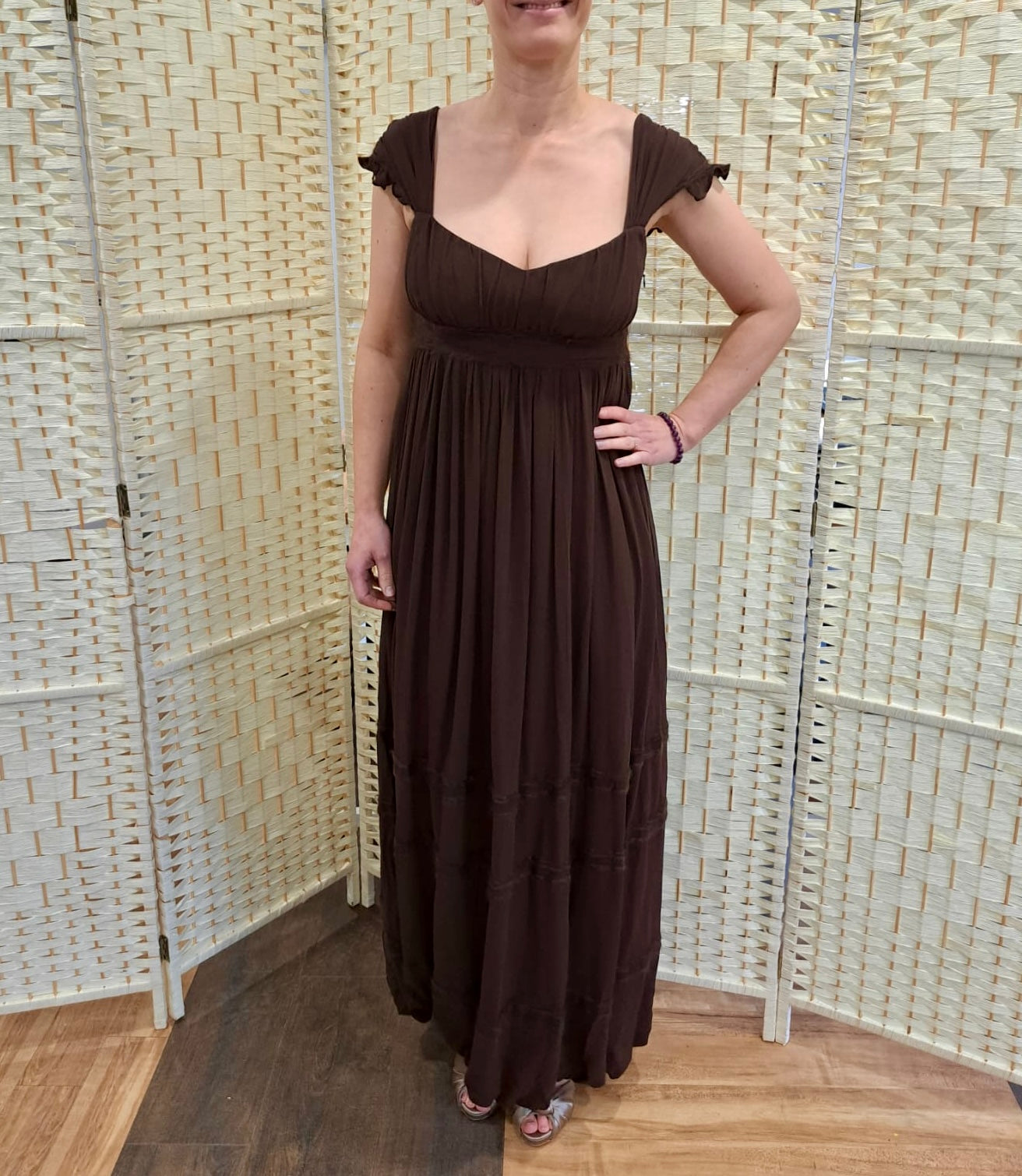 Vintage Dresses- Brown Folk Maxi - size 12- Frock33