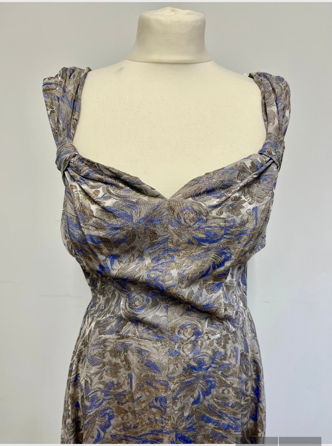 Vintage Dresses | 1950s Handmade Swing Dress in Silvery Blue, Size 12 UK | Frock33