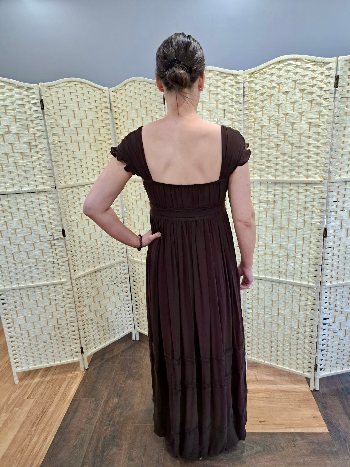 Vintage Dresses- Brown Folk Maxi - size 12- Frock33